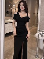 Genuine Uniqlo High-end Nightclub womens sexy suspender dress pure lust style black long skirt temperament evening dress 2023 new high-end sense