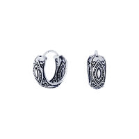 Silver thai Oxidized Silver Bali Hoop Earrings ต่างหูห่วงลงยาเงินแท้925ลายสามเหลี่ยม