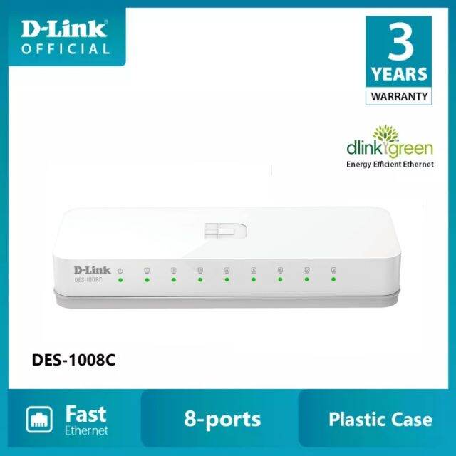 DLink DES1008C 8Port 10/100 Mbps Unmanaged Switch in Plastic Casing
