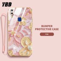 YBDเคสโทรศัพท์ดีไซน์ใหม่สำหรับ Vivo Y85 V9 V9 Youth Y95 Y91 Y93 V11i Y97 ชุบเคสน้ำมันเคสภาพวาดลายดอกไม้เคสแถมฟรีสายคล้อง