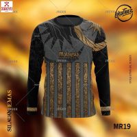 Malaysia LOKALTEEZ MR19 Merdeka 66th Edition SILAUAN EMAS 180GSM Mandarin Collar 2023 New Design Short Sleeve Shirt Custom Name and Number Full Sublimation Baju Lelaki