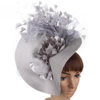 ใหม่แฟชั่น Big DERBY fascinator หมวกสำหรับงานแต่งงานผู้หญิงดอกไม้สีขาว headpiece แฟนซี Feather Race Chapeau