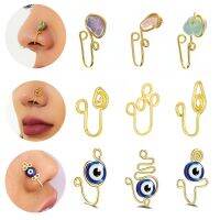 African Nose Cuff Clips Non Pierced Nose Rings Evil Eye Copper Wire Spiral Women 39;s Crystal Pearl Nose Sleeves Body Jewelry Gift