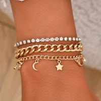 Boho Fashion Multilevel Bracelets For Women New Vintage Geometric Gold Color Moon Star Pendant Crystal Chain Jewelry Gift B019 Replacement Parts