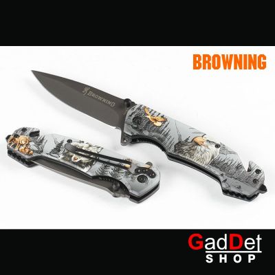 มีดพับ Browning ใบมีด 9.5cm Wolf, Eagle สแตนเลส ระบบสปริง มีดพกพา มีดเดินป่า มีดแคมป์ปิ้ง มีดสวยงาม มีดทำครัว