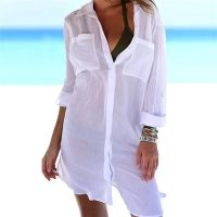 FN946N Women Chiffon see-through Cardigan button Blouse Long Sleeve Beachwear Cover Up Summer beach outfits for women boho clo