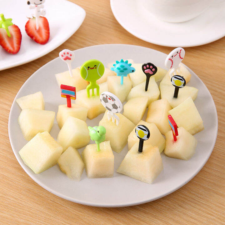 yizhuoliang-6pcs-สัตว์ฟาร์มไดโนเสาร์ผลไม้ส้อมมินิการ์ตูนเด็กเค้กขนมเลือก