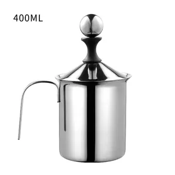 400ml Stainless Steel Spring Milk Frother Latte Foamer Milk Foam Machine  with Handle and Cover for Coffee Cappuccino Home