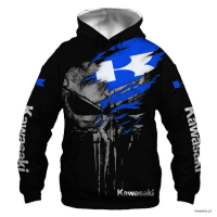 Kawasaki Hoodie 3D "tee racing" all over printing for gift hot trend Blue NEW