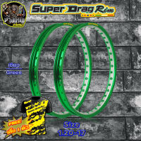 วงล้อ ขอบล้อ SUPER DRAG RIM ล้อซุปเปอร์แดร๊ก วงล้ออลูมิเนียม วงล้อเจาะตา วงล้อทูโทน วงล้อยิงทราย ขนาด1.20/ 1.40 ขอบ 17 สีเขียว แพ็คคู่ 2 วงแถมเสื้อ1