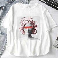 เสื้อยืดผ้าฝ้ายWomen Mythology Story Medusas Head T-Shirts Will Life Men Into A Stone Top Female T-Shirt Harajuku Funny Woman Tshirt,Drop Ship