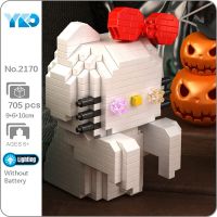YKO 2170 Halloween Cat Ghost Bow Pet Animal Doll LED Light Model DIY Mini Diamond Blocks Bricks Building Toy for Children no Box
