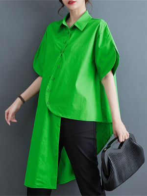 XITAO Irregular Blouse Fashion Women Solid Color Small Fresh Casual Style Shirt