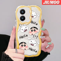 เคส JIUMOO สำหรับ VIVO Y22 Y22s เคสลายการ์ตูนดินสอสีชินจันลายดีไซน์ใหม่ขอบคลื่นเนื้อครีมเคสโปร่งใสลายกล้องถ่ายรูปเคสมือถือนิ่มฝาครอบป้องกันเรียบง่ายอ่อนโยน