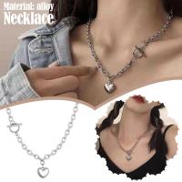 Womens Fashion Vintage Style Heart Pendant Round Chain Fashion Necklace Women K-pop Idol Accessories Necklace Y1X1