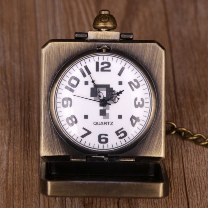 นาฬิกาจี้ควอท์ซรูปแบบเครื่องหมายคำถามนาฬิกาพกหรูสี่เหลี่ยมวินเทจไม่ซ้ำใครพร้อมนาฬิกาสายโซ่