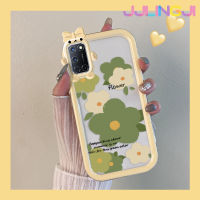 Jjlingji เคสสำหรับ OPPO A52 A72 A92 4G เคสแฟชั่นลายดอกไม้สีเขียวสีสันสดใสน่ารักเล็กๆน้อยๆกล้องมอนสเตอร์สเตอร์นิ่มสำหรับเลนส์กันกระแทกแบบใสเคสความคิดสร้างสรรค์โปร่งใสเคสมือถือเรียบง่ายฝาครอบป้องกันซิลิโคน