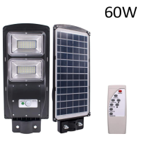 LED ไฟถนนโซล่าเซลล์ Solar Street Light ไฟหัวเสาโซล่าเซลล์ ความสว่างสูง 60W กันน้ำได้ดี ใช้รีโมทในการควบคุมการทำงาน ติดตั้งง่ายไม่ต้องใช้สายไฟ