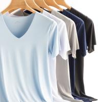 Ice Silk Short-Sleeved T-Shirt Men Summer Thin Cool Feeling Breathable Top Mens Quick Drying Loose Sport Short Sleeve V-Neck