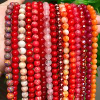 Red Coral Jades Beads Natural Stone Chalcedony Agates Round Loose Mineral Beads for Jewelry Making DIY Handmade Bracelet 15 DIY accessories and othe