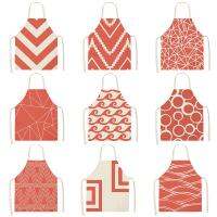 Pink Geometric Pattern Kitchen Sleeveless Aprons Cotton Linen BibsHousehold Women Cleaning Home Cooking Pinafore 46412