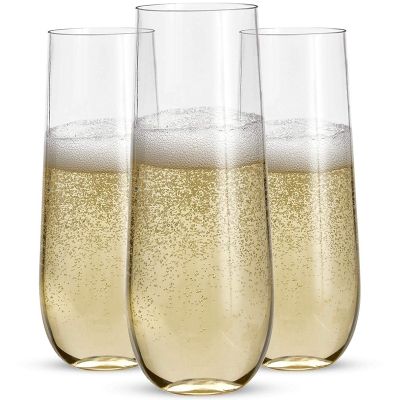 24 Stemless Plastic Champagne Flutes - 9 Oz Plastic Champagne Glasses Clear Unbreakable Toasting Glasses Disposable for Wedding Or Party