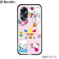 Jizetin A58 OPPO 4G แบรนด์แฟชั่นเคสมือถือการ์ตูนแมวคิตตี้สำหรับสาวๆกระจกนิรภัยมันวาวเคสโทรศัพท์หลัง