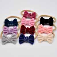 20pcslot Handtied Velvet Bow Headband Solid Cute Elastic Nylon Bow Hair Clips Infant Hair Accessory