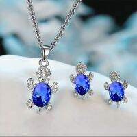 3pcs Silver Necklace Earrings Set Ladies Light Luxury Fashion Style Turtle Shape With Multi Color Glass Diamond