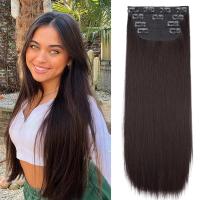 24inch Long Straight Clips In Hair Extension 4Set/Pack Synthetic 11 Clips 200g Natural Fluffy Black Hair Pieces For Women