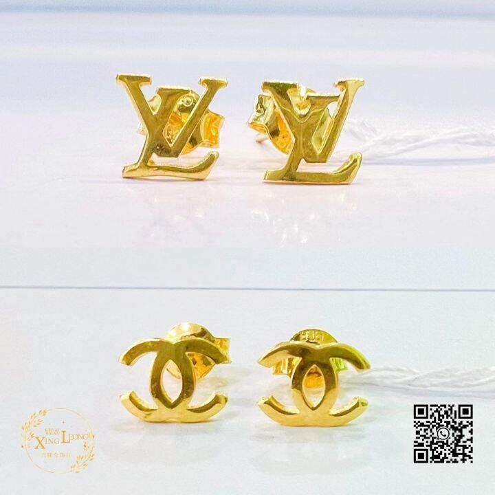 Xing Leong Gold 916 Plain Earring LV or Chanel Ins Design Lazada