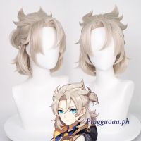 【Manmei】Genshin Impact Albedo Cosplay 35cm Short Linen Wig Cosplay Anime Cosplay Wigs Heat Resistant Synthetic Wigs Halloween