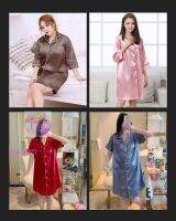 BAIRNY ชุดนอนกระโปรงผ้าซาติน ไซส์ใหญ่ แขนมีให้เลือก 3XL-6XL สาวอวบ สาวอ้วน ใส่ได้สบายๆ