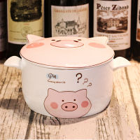 Ceramic cute kawaii Cartoon Pig Instant Noodle Bowl High Capacity Fruit Salad Tableware Kitchen Accessories Fast Food Bowl