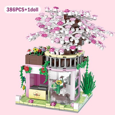 386pcs Mini City Orchid Architecture House Building Blocks Flower Room Friends Cherry Blossom Figures Bricks Toys For Girls Gift