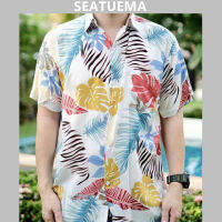 SEATUEMA เสื้อเชิ้ต เสื้อฮาวายหญิง เสื้อฮาวายชาย เสื้อแขนสั้น ผู้หญิงผู้ชายใส่ได้ ผ้าบางใส่สบาย ลายใบไม้ พร้อมส่ง เสื้อสงกรานต์2023