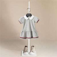 Summer New Leisure Sport College Style 1-7 Years Children Doll Collar Cotton Short Sleeve Dress For Kids Baby Girls Dresses