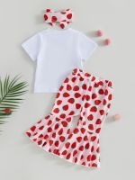 Adorable Baby Girl Summer Clothing Set with Cute Letter and Strawberry Print T-shirt Comfortable Romper and Stylish Peach  by Hs2023