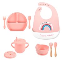 4/6/8PCS Baby Soft Silicone Plate Set Food Grade Non-Slip Dinner Plate Cup Spoon Fork Set BPA Free Children Feeding Dinnerware Bowl Fork Spoon Sets