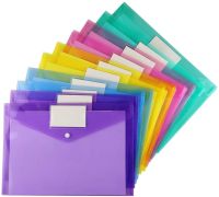 ♘✑ 5pcs A4 Size Plastic Envelopes Clear Document File Envelope Folders with Label Pocket Snap for School Home Office Supplies