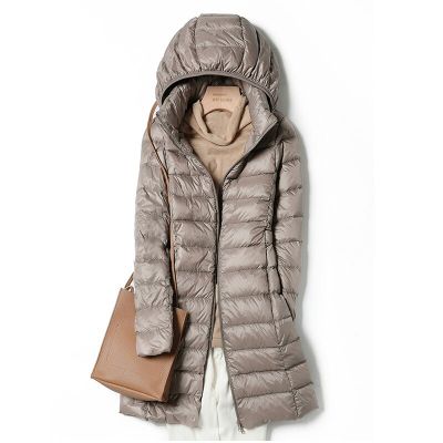 Winter Women Down Jackets Long White Duck Down Ultra Light Thin Casual Puffer Slim Removable Hooded Coat Female New Arrival 2023