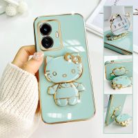 For vivo Y77 Mobile Phone Case Fashion Temperament Plating TPU Advanced Rotary Stand Makeup Mirror Hello Kitty Folding Mirror Stand Net Red New Couple Gift Soft Touch Anti slip Anti fall Protective Case