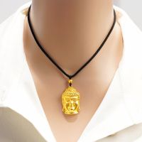 ZZOOI Vintage Buddha Head Pendant Necklace for Women Men 18k Yellow Gold Filled Traditional Accessories Gift