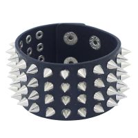 [ladies jewelry] Unisex มีสไตล์ที่ไม่ซ้ำกันสี่แถว Spikes Rivet Gothic Rock Stud กว้างอุปกรณ์เสริมหนัง Punk Simple กำไลข้อมือสร้อยข้อมือเครื่องประดับ DS263