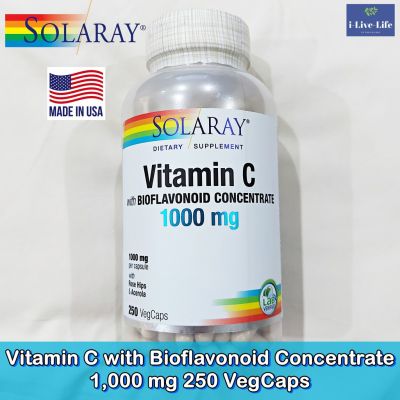 วิตามินซี ผสมไบโอฟลาโวนอยด์เข้มข้น Vitamin C with Bioflavonoid Concentrate 1,000 mg 250 VegCaps - Solaray