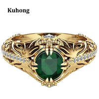 Kuhong ยายหายากสีเขียว 14 K Rose Gold แหวนหมั้นเพชรขนาด 6-10