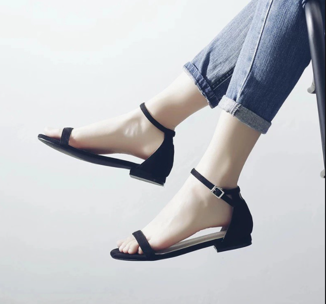 Allya Black T Strap Flat Sandals-sgquangbinhtourist.com.vn