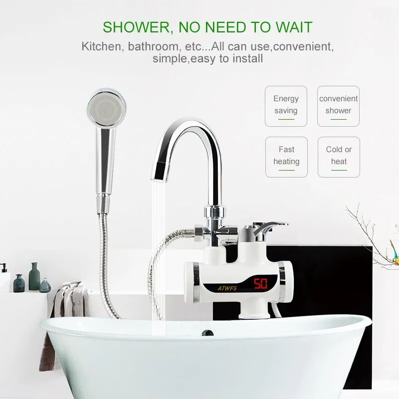 Hot Water Heater Instant Electric Hot Flowing Shower Instantaneous Water  Heating Faucet Kitchen Tap Tankless Portable Shower | Lazada Singapore