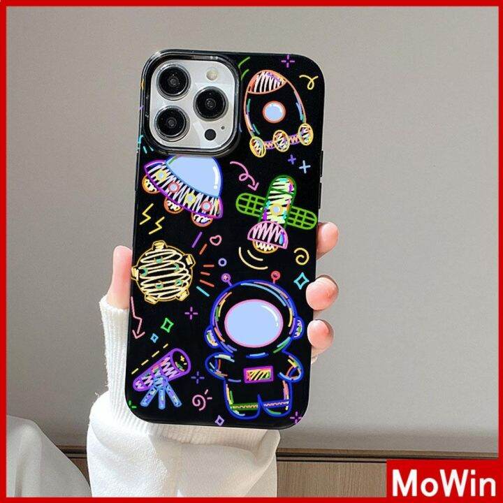 mowin-เข้ากันได้สำหรับ-เคสไอโฟน-เคสไอโฟน11-เคส-iphone-11-สำหรับ-iphone-14-pro-max-เคส-iphone-สีดำเงา-tpu-เคสนิ่มกันกระแทกป้องกันกล้องน่ารักลายเส้นนักบินอวกาศเข้ากันได้กับ-iphone-13-pro-max-12-pro-max-