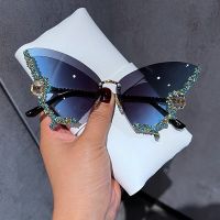 № Luxury Diamond Butterfly Sunglasses Women Brand Y2K Vintage Rimless Oversized Sun Glasses Ladies Eyewear